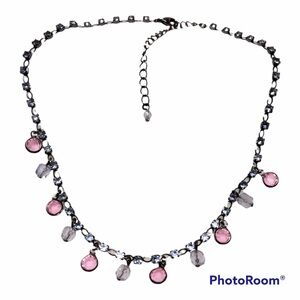 Art Deco Necklace March Aquamarine/Blue Topaz Rhinestones Glass Amethyst Accents